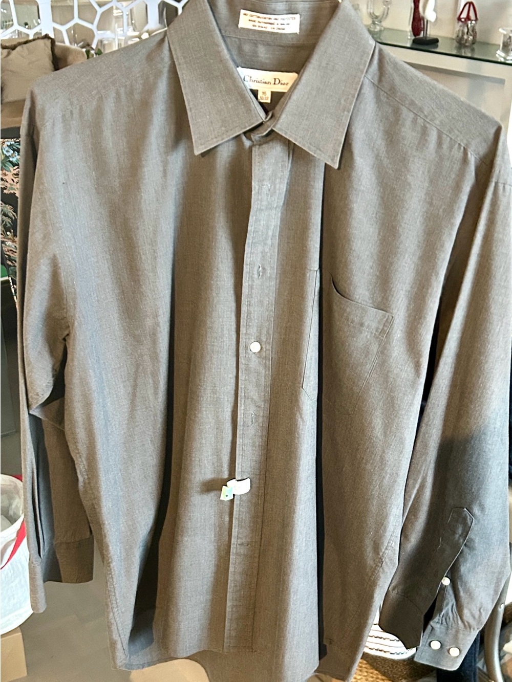 Dior Men's Gray/Taupe cotton blend classic Long-Sleeve Dress Shirt